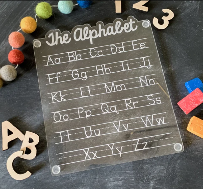 Acrylic Alphabet Tracing Board for Handwriting Practice - Reusable Educational Tool for Kids